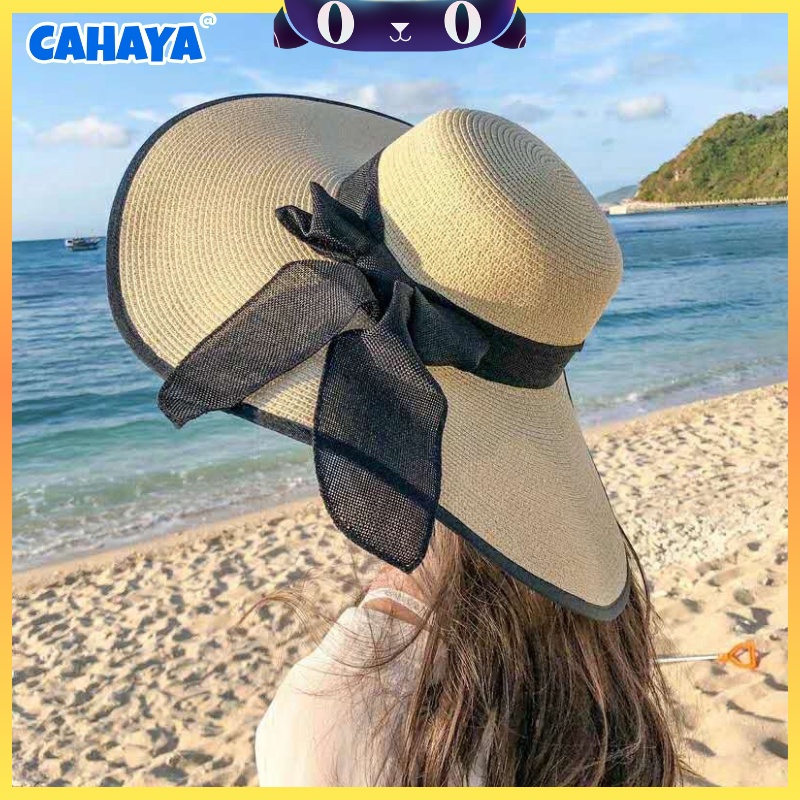 Topi Pantai Lebar Bahan Raffia Premium List Hitam / Topi Pantai Lebar / Topi Pantai lipat CAHAYA T92