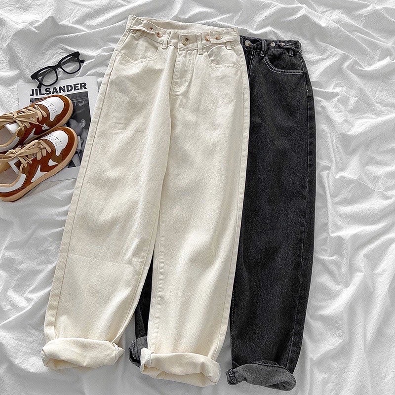 CLOTHIER - Casey Adjustable Jeans | Black Washed Cream Beige Straight Denim