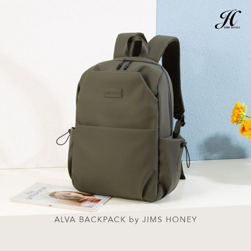 Alva Backpack Jimshoney Original Tas ransel pria wanita tas sekolah kerja anti air muat laptop cod