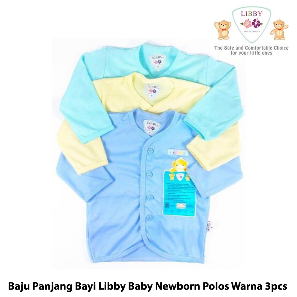  Libby  Baby  Baju  Panjang Polos Warna 3pcs Piyama Bayi 