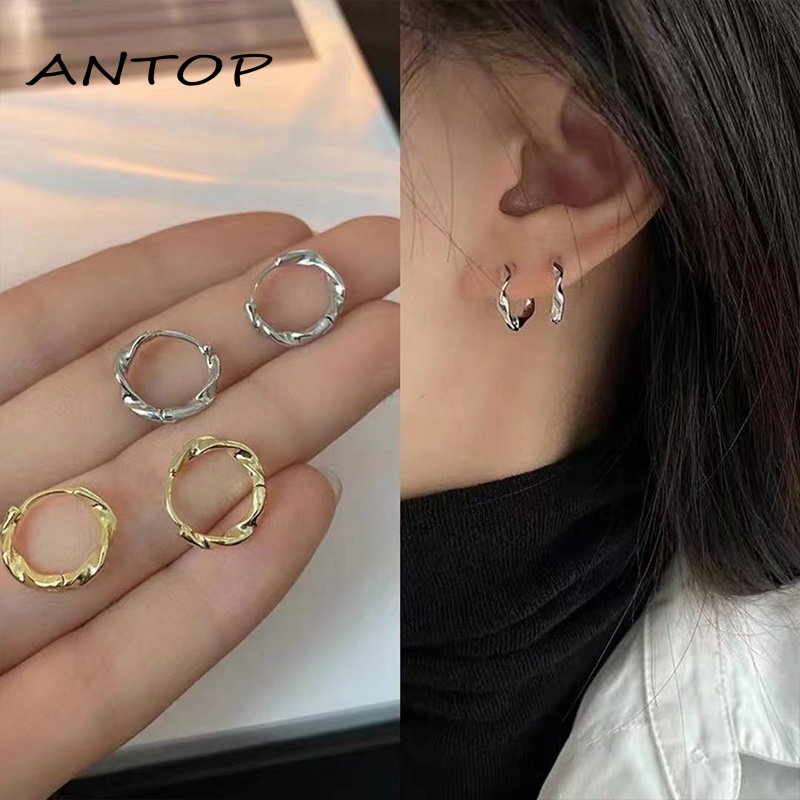 Anting Tusuk Gantung Temperament Desain Cincin Lilit Gaya Simple Untuk Wanita