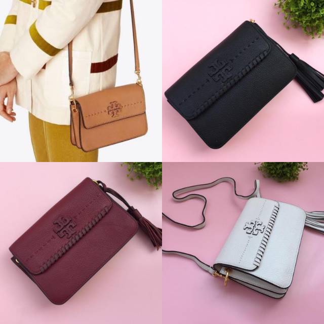 Tory Burch McGraw Crossbody baguette selempang slingbag tas original authentic asli white