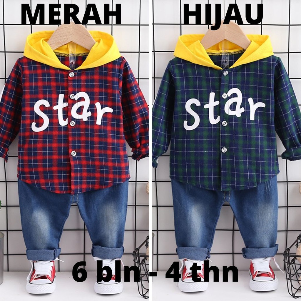 [MAMASILO] Setelan Kemeja hoodie anak laki-laki STAR import / setelan hoodie anak laki-laki import