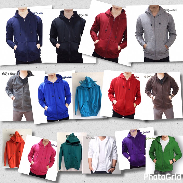 Jaket Hoodie Zipper Polos Hitam - Hijau Tosca, M