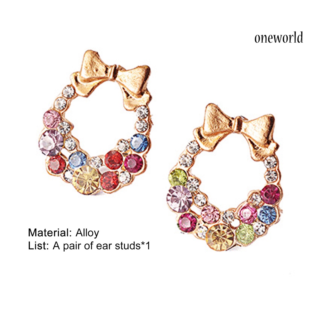 OW# Colorful Rhinestone Drop Earrings Bow Women Circle Hook Earrings Stud Earrings Fashion Jewelry