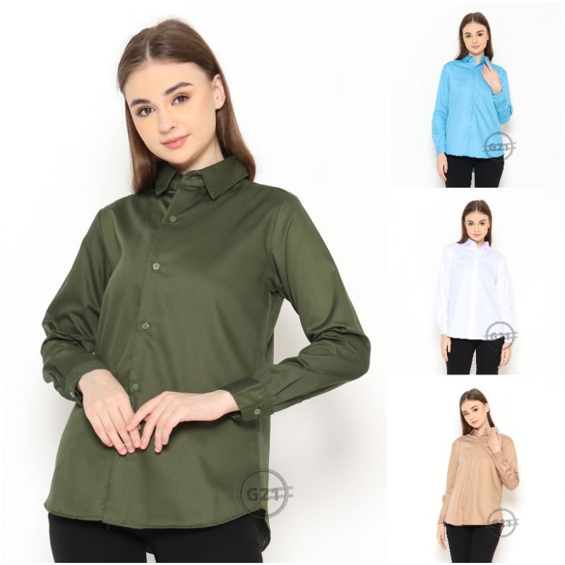 Kemeja Putih Wanita Lengan Panjang Kemeja Kerja Wanita Slimfit Bahan Katun Premium Baju atasan Kemej