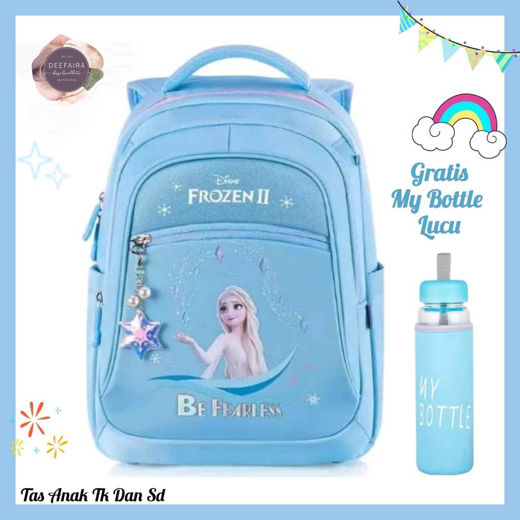 Tas Ransel Sekolah Anak Perempuan Motif Fr0z3n IIAB Free Botol Untuk Anak Tk Dan SD