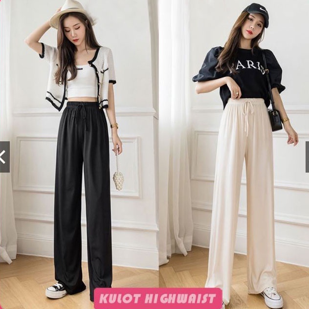 HOPYLOVY Celana Kulot Wanita High Waist Pants Korea Aneska / Celana Panjang Wanita Kulot Highwaist