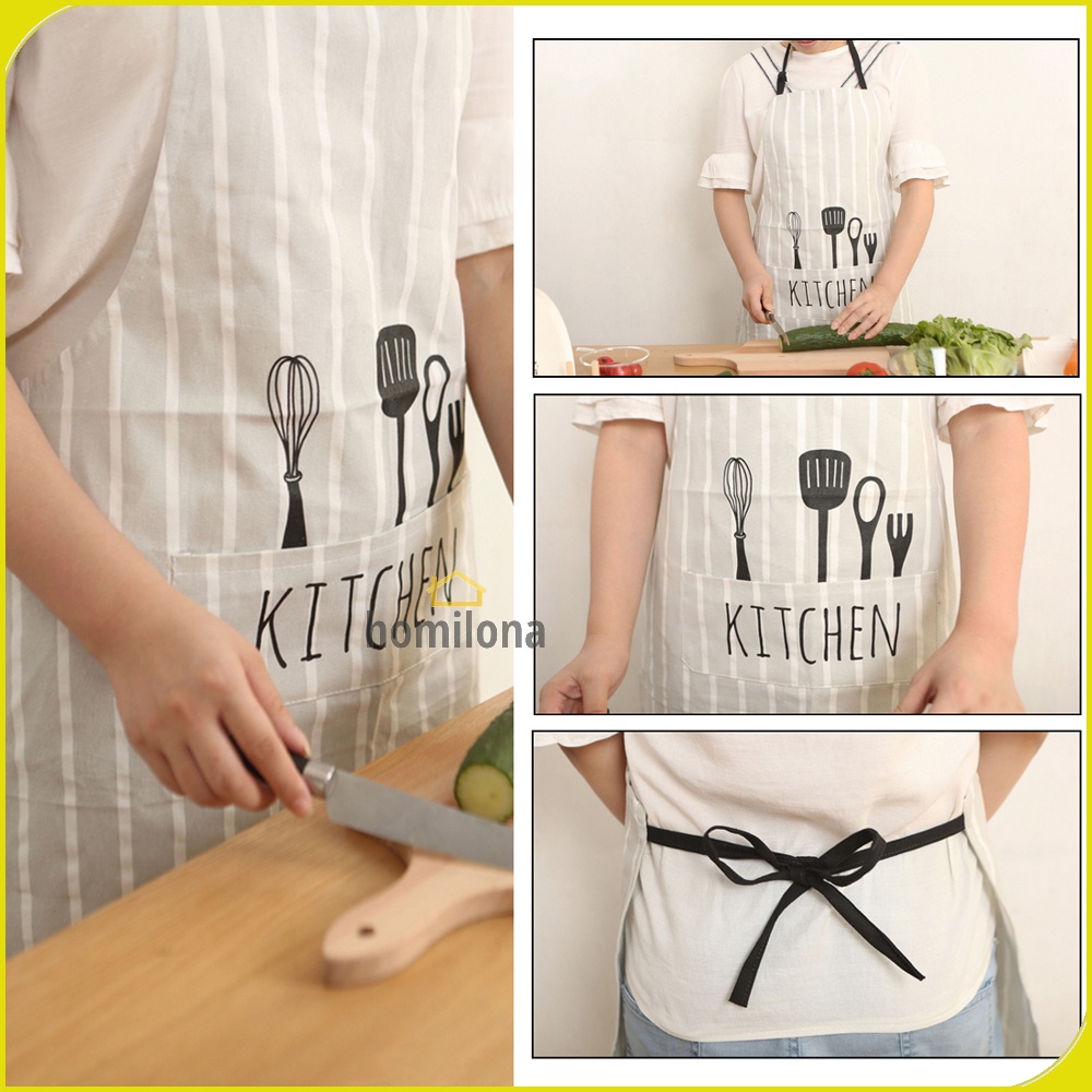 Celemek Apron Dapur Pria Wanit Model Kantung - Aihogard JJ4115 - Black