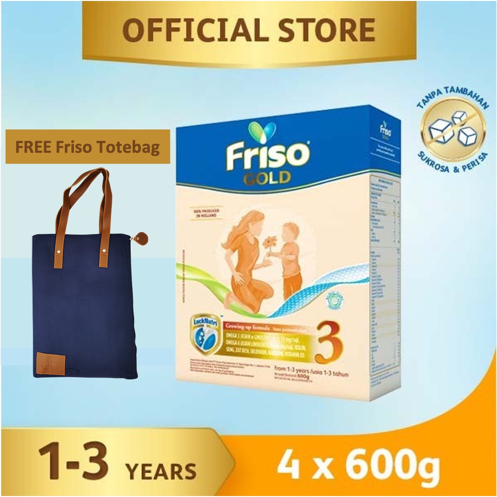 Jual Friso Gold 3 [1-3 Tahun] 600 Gr X 4 Pcs FREE Friso Totebag ...