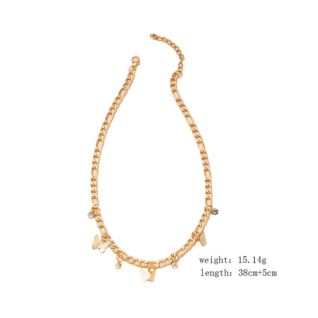 LRC Kalung Fashion Gold Color Multilayer Necklace With Butterfly And Diamond P88973