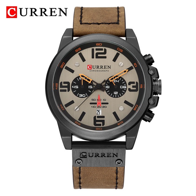 CURREN 8314 Jam Tangan Pria Analog Tali Kulit Chronograph Aktif WATCHKITE WKOS