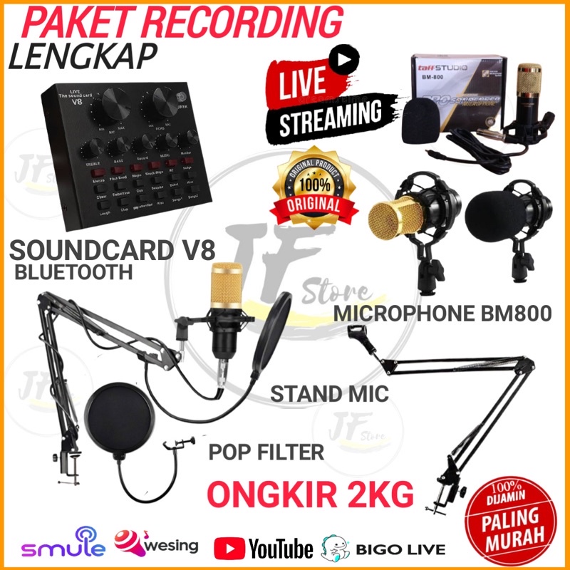 paket lengkap recording soundcard v8 live soundcard murah