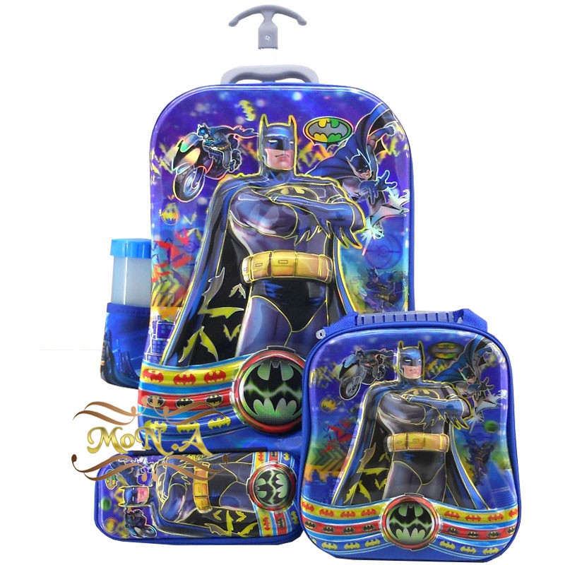 Tas Sekolah Anak Tk Sd Troli Trolley 3 Dimensi Motif Batman 3d 4 In 1