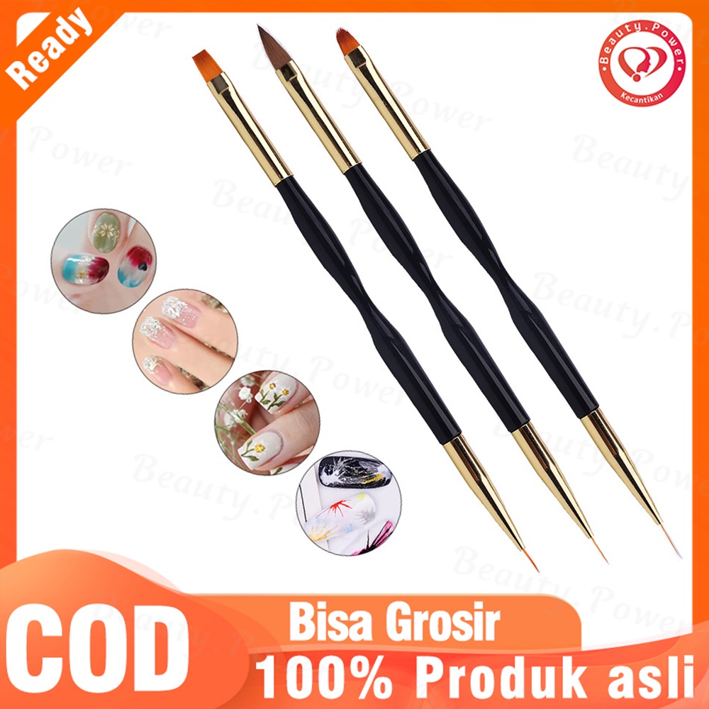 3Pcs/Set Nail art Kuas Liner Garis Seni Kuku Dual End Kuas Kuku