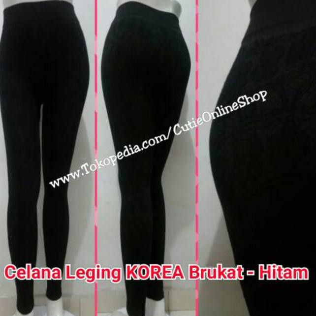 N5O Celana Leging Korea Brukat - Hitam | Legging Panjang Import Black Tyi