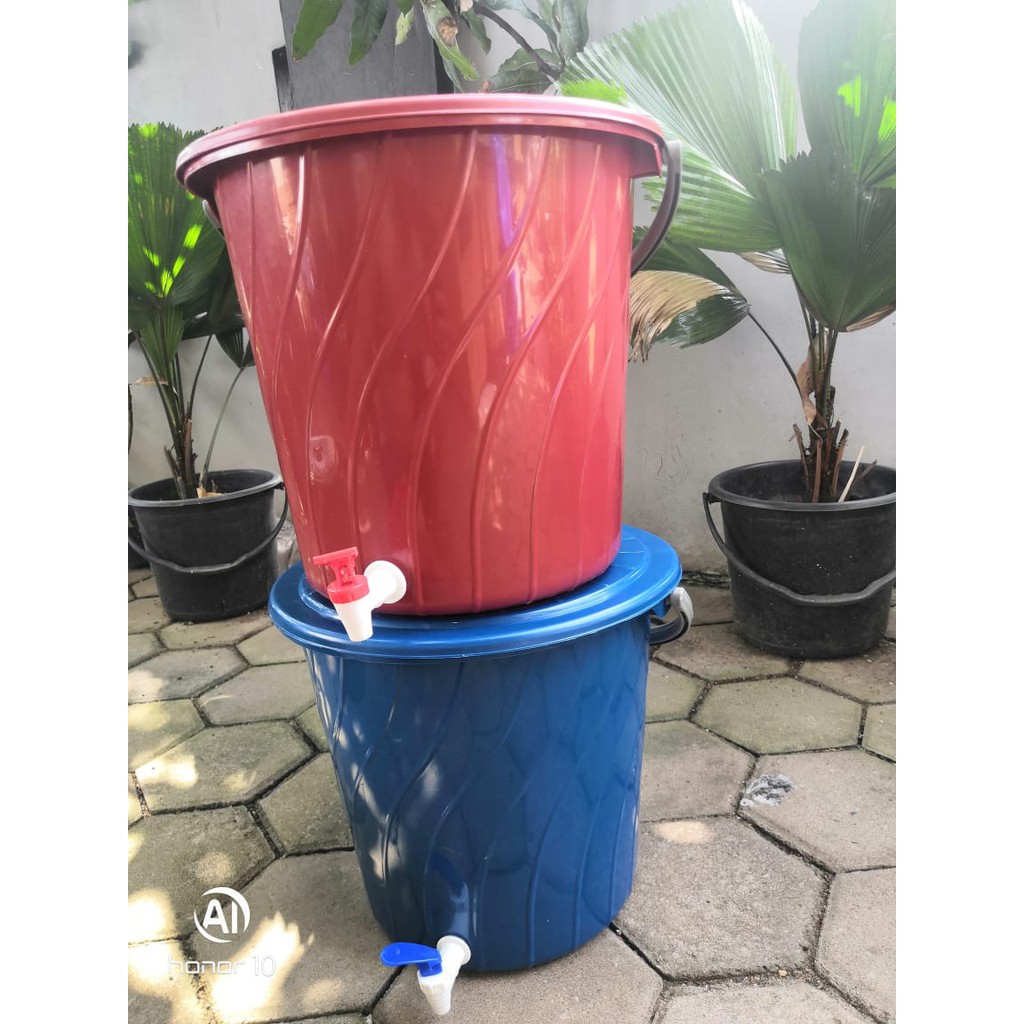 Ember Kran Ember Plastik Cuci Tangan Ember Wudhu 30 liter Plus Botol Pump Merek Sunlife