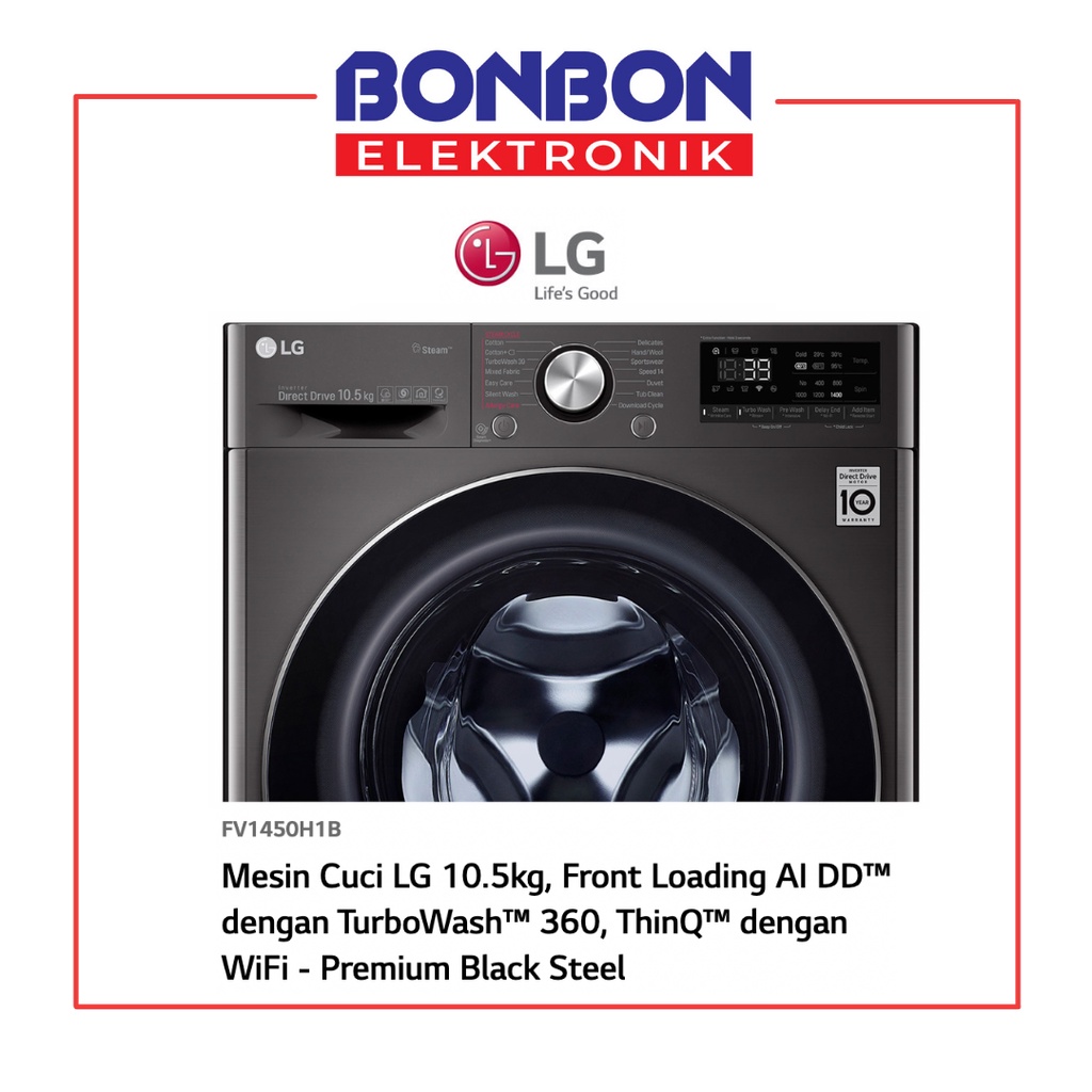 LG Mesin Cuci Front Loading 10.5KG Wash 7KG Dry FV1450H1B ThinQ Wifi