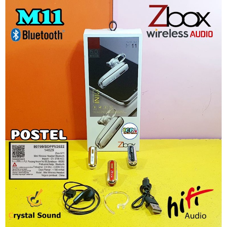 Headset Handsfree Wireless Bluetooth Zbox M11 Hifi Audio Postel
