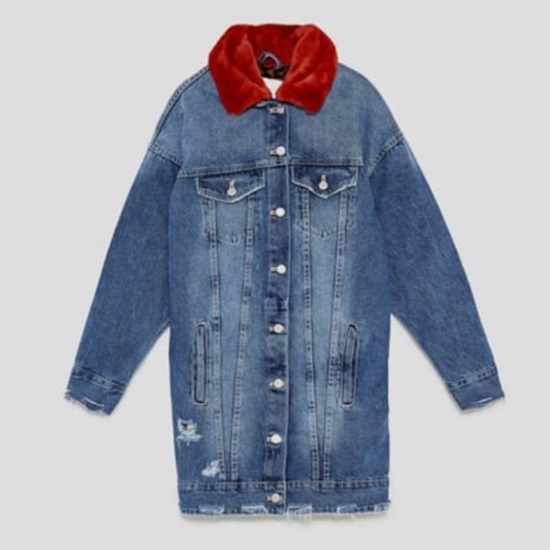 Zara long ripped denim jacket