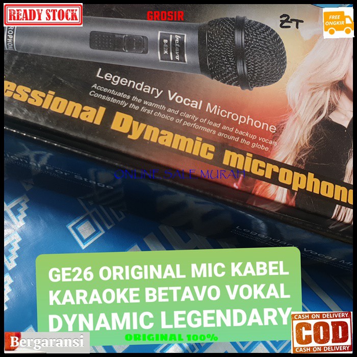 G26 Betavo Mic kabel dynamic legendary original 100% Microphone cable karaoke vocal audio sound suara mik pro profesional vokal mikrophone  1bh mic 1bh kabel mic 3-4meter Bahan pvc suara bagus, jernih dan empuk, bersih dan sensitif micnya cocok buat karao