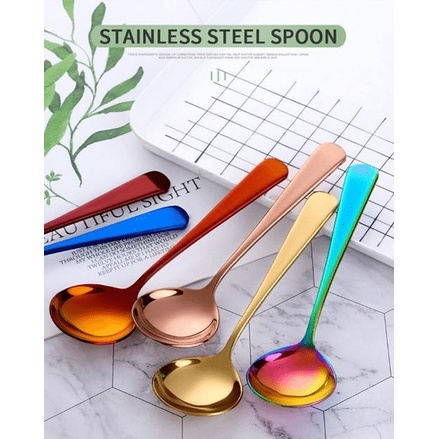 Spoon Stainless Steel Big Round BLUE 16 CM - Sendok Bulat Es Cream Sendok Dessert