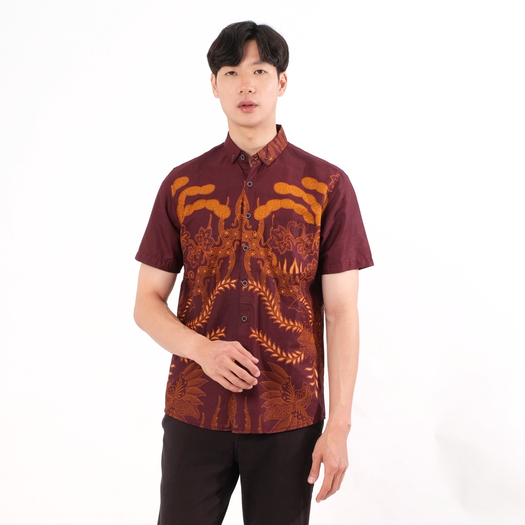 SANVANINA Kemeja Pria Pendek Motif Batik Slim Fit Asteca | E-7010