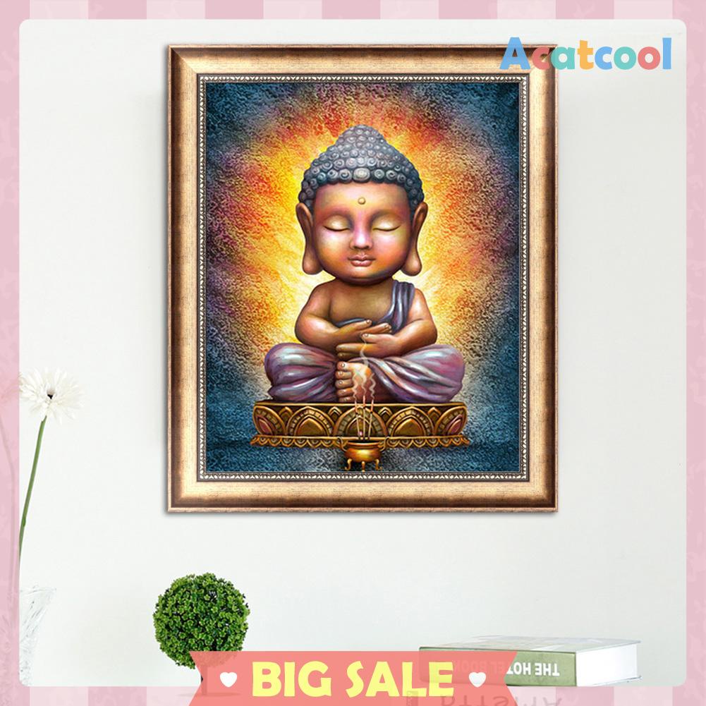 Lukisan Sulaman Berlian 5D Jahitan Bersilang Desain Buddha Model DIY, 36x30cm