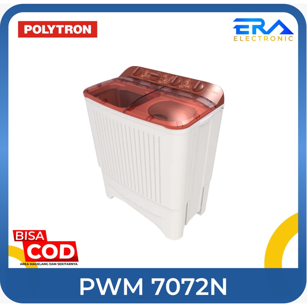 Mesin cuci Polytron PWM 7072 coklat 7 kg tutup transparan