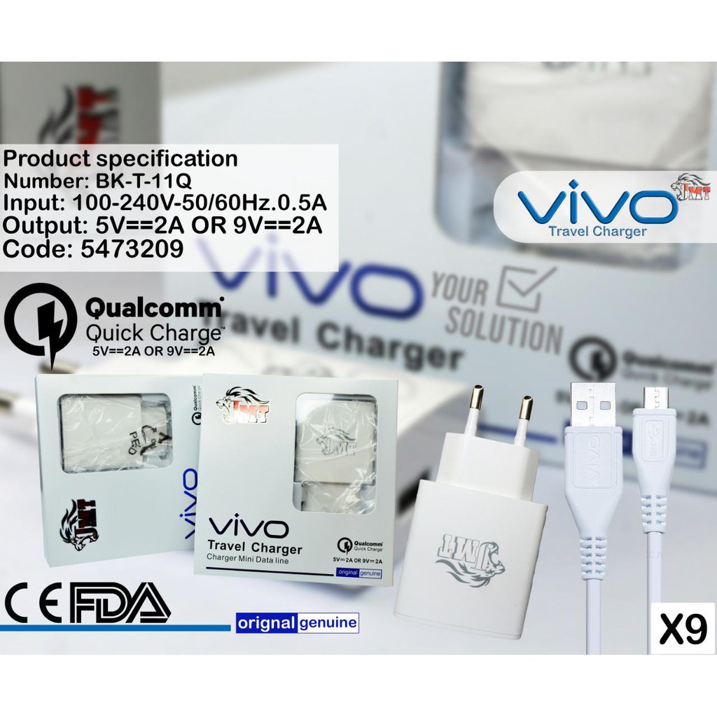 Charger VIVO Original 100% Fast Charging 9v - 2A/Charger VIVO V11 V9 V7 USB