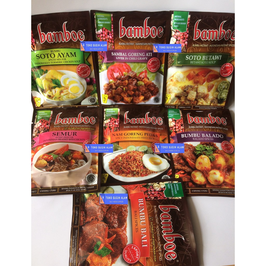 

BAMBOE BUMBU SOTO AYAM, SAMBAL GRG ATI, SOTO BETAWI, SEMUR, NASI GRG PEDAS, BUMBU BALADO, BUMBU BALI