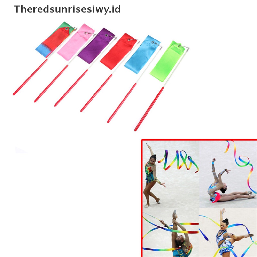 (Theredsunrisesiwy.Id) Pita Tari 2m Senam Pita Senam Ballet Streamer Twirling Rod