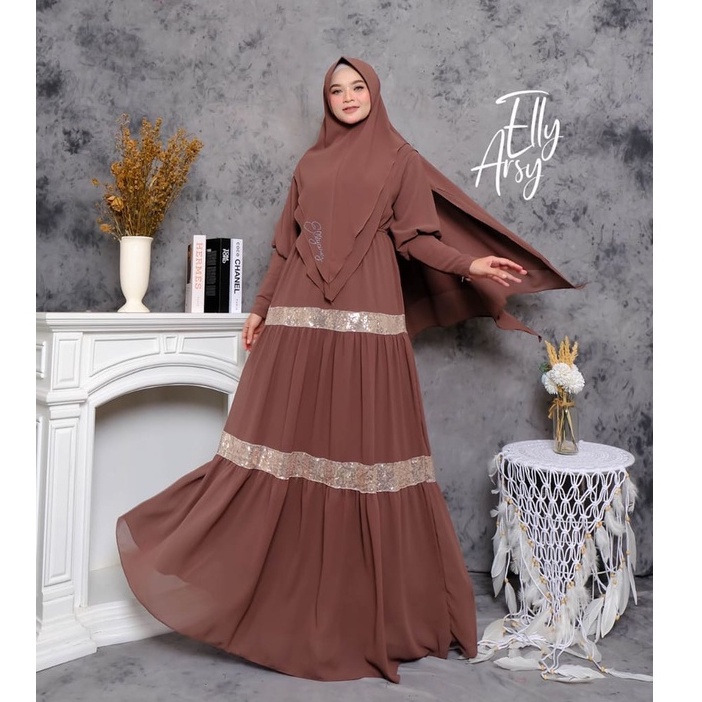 ADIBA SET KHIMAR SYARI CERUTY BABYDOLL ORI BY ELLYARSY DRESS RENDA MEWAH PESTA HAJATAN