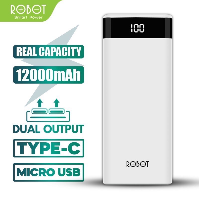 POWER BANK ROBOT RT210 ( 12000mAh ) 2 Input  2 Port USB Fast Charging Garansi Resmi 1Tahun By VIVAN