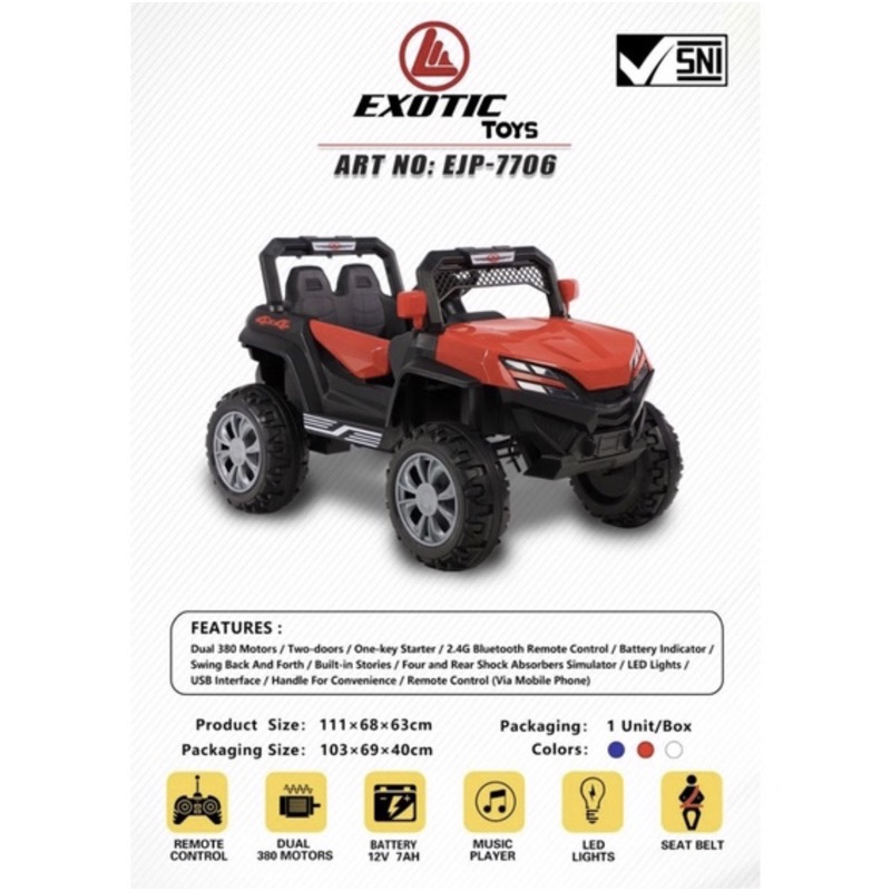 Mobil Aki Anak EXOTIC Jeep EJP-7706 EJP-7704 7727 7707 EJP7706 EJP7004 EJP7727 EJP7707 Remote Remot Murah-3