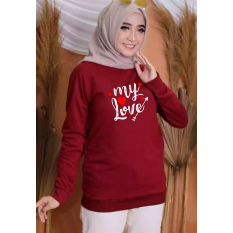 Kaos Lengan Panjang MY LOVE / Kaos Sweatshirt / Atasan Wanita / Atasan Wanita Lengan Panjang