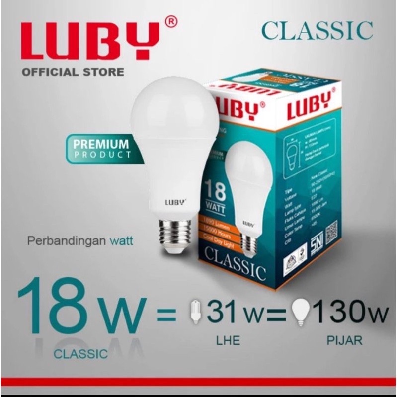 Bisa Cod Bohlam Lampu LED LUBY CLASSIC CahayaPutih 5W 7W 9W 12W 15W 18W 24W