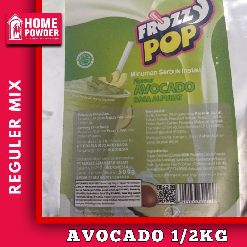 

Bubuk Minuman Murah Rasa Avocado Alpukat 1/2Kg Frozzy Pop