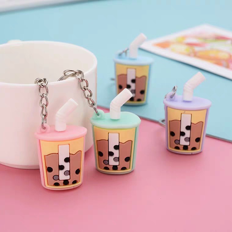 GANTUNGAN KUNCI TAS MOBIL MOTOR CHARACTER UNIK KEYCHAIN 3D MINI BAHAN PVC KARET LUCU GANCI KARAKTER BOBA FOOD CACTUS-BOBA STRAW BLUE