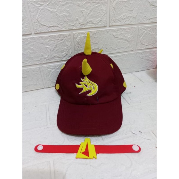 Topi boboiboy tanduk bordir api + gelang boboiboy