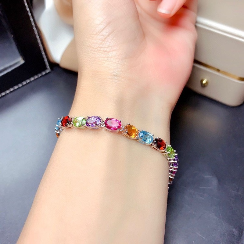 [Ready Stock]Fashion Personality Inlaid Colored Gemstone Bracelet Full Diamond Bracelet