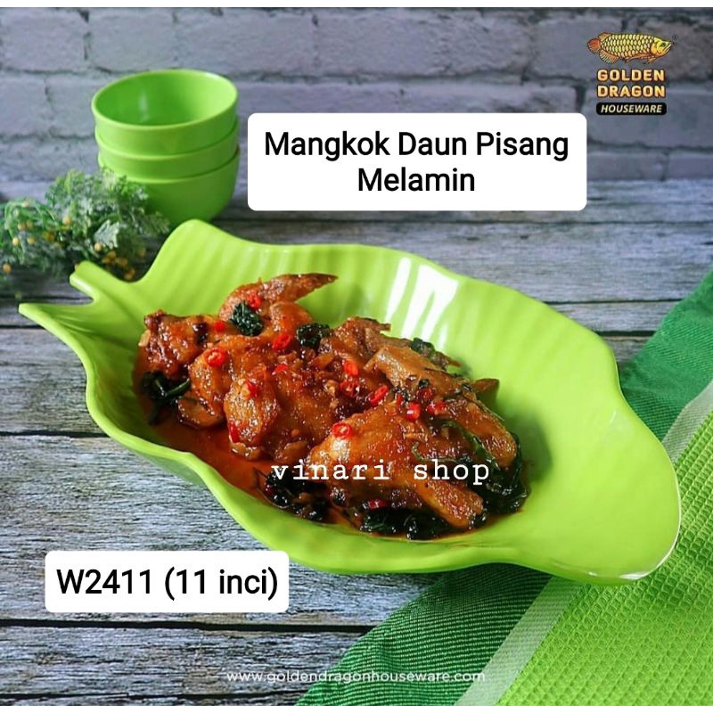3 PCS Mangkok Daun Pisang Melamin 11 inc(W2411)Mangkok Melamin/Mangkok Unik Golden Dragon