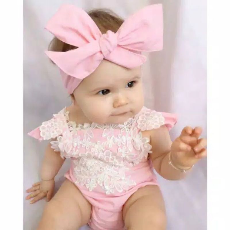 Romper bayi motif renda pink jumper import