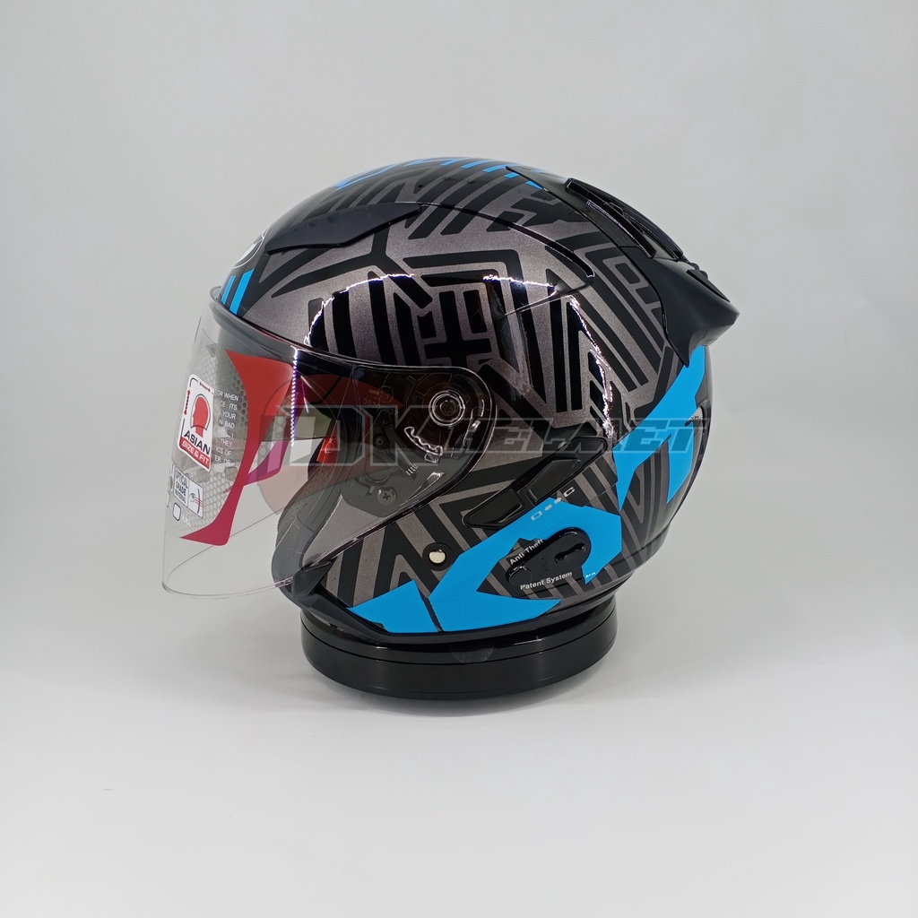 Helm Half Face KYT Galaxy Slide Flat R Neon Gorila Gunmetal Blue Double Visor Biru hitam bukan seri 
