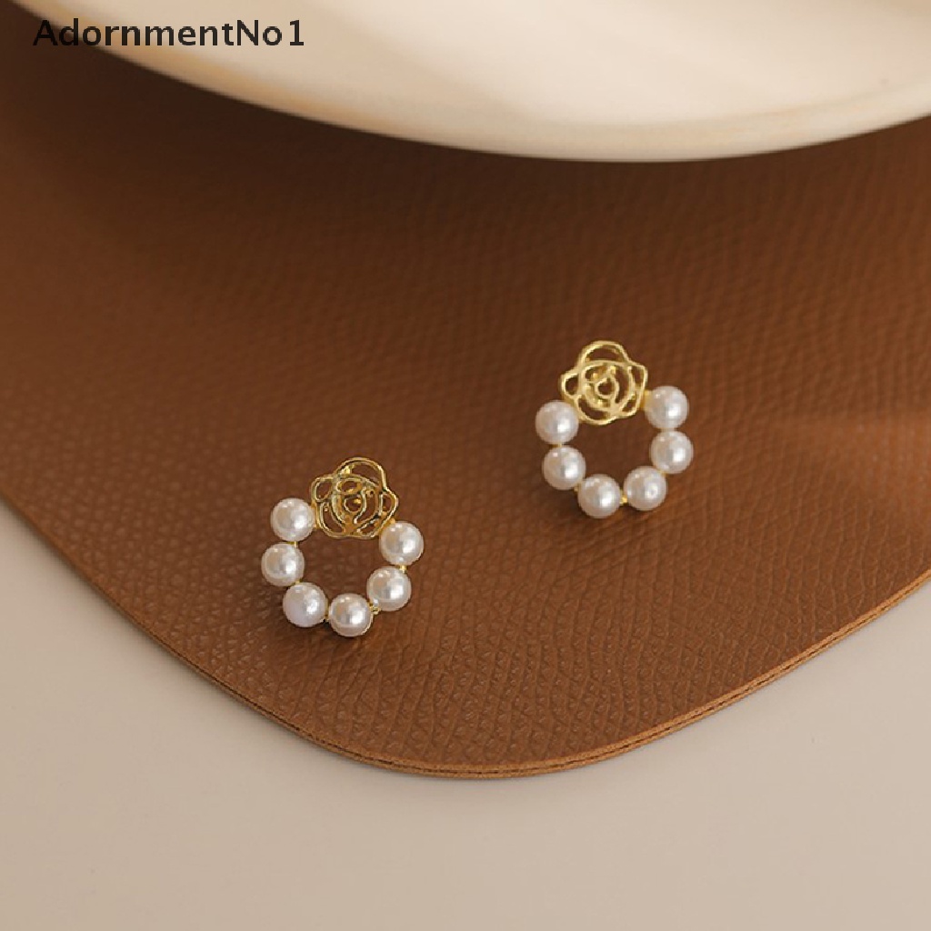 (AdornmentNo1) Anting Tusuk Gantung Desain Bunga Mawar Hollow Hias Mutiara Imitasi Untuk Wanita