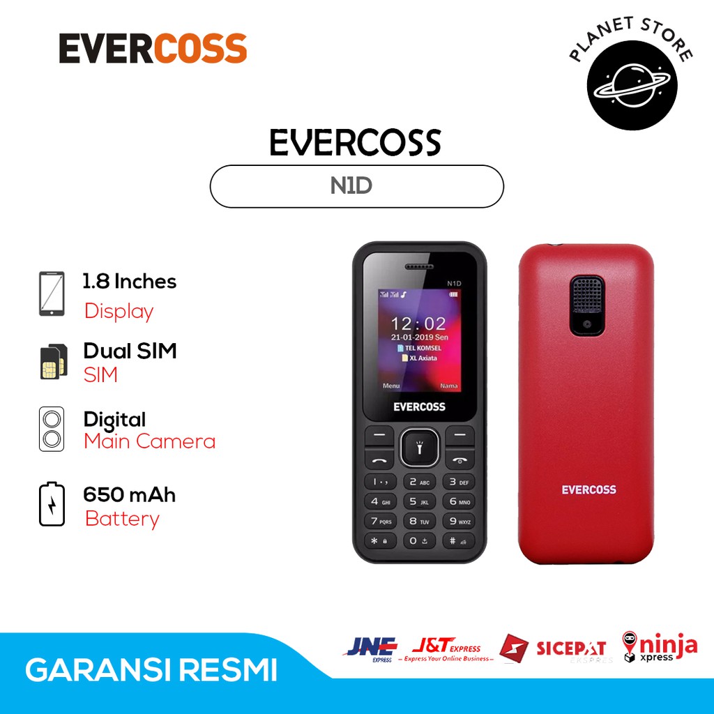 HP EVERCOSS N1D DUAL SIM CANDYBAR CAMERA RADIO FM BLUETOOTH MP3 GARANSI RESMI HANDPHONE MURAH
