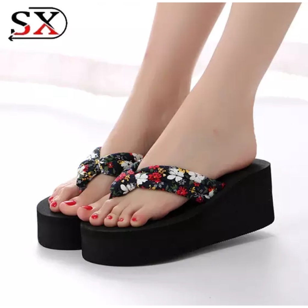 sandal jepit wedges wanita bunga SX