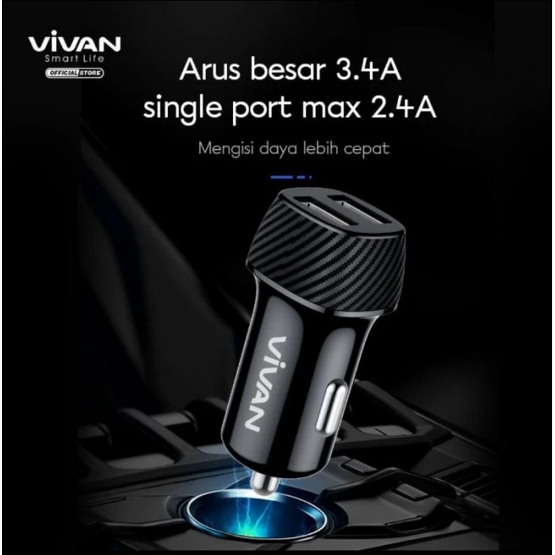 VIVAN Car Charger CC02C 3.4A Dual USB Smart IC Quick Charging Original