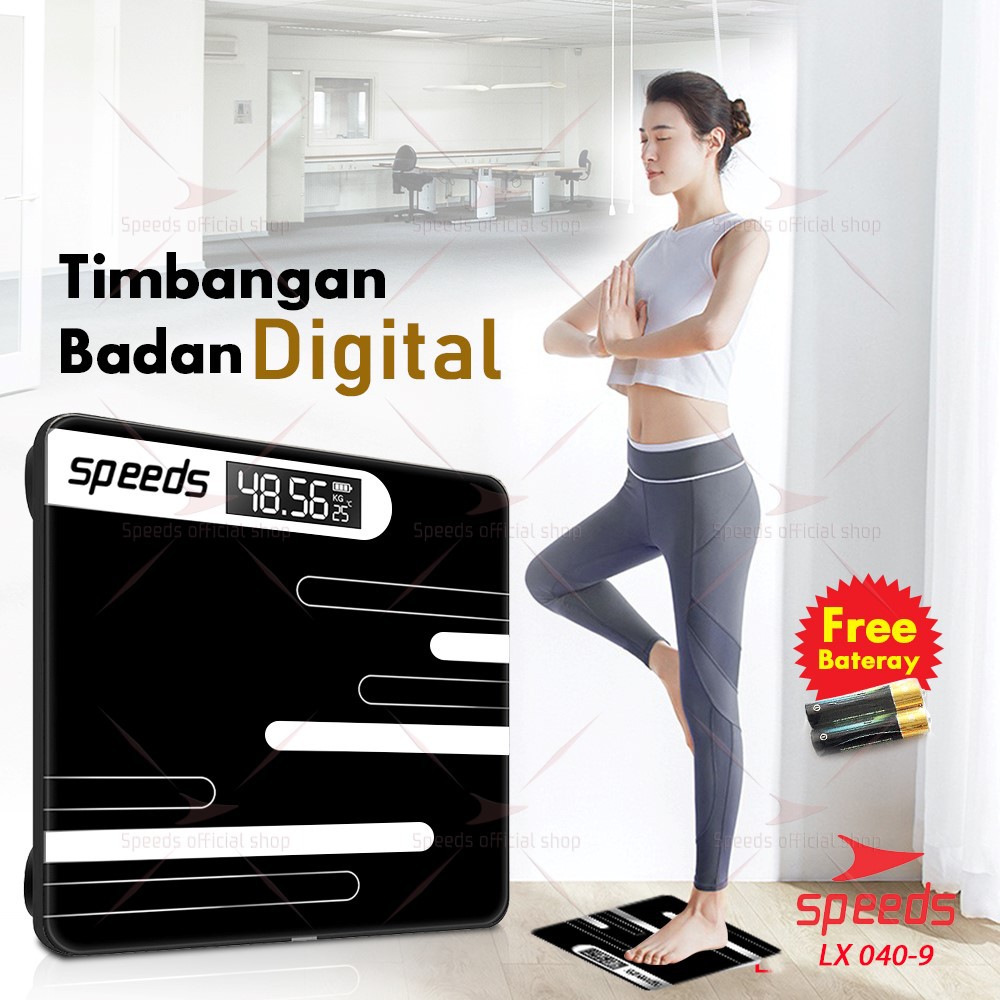 SPEEDS Timbangan Badan Digital 180kg scale kaca Berat Mini Max 040-9