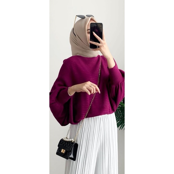 SWEATER OVERSIZE KNITED BATWING - KOREAN OUTFIT (SWEATER RAJUT(